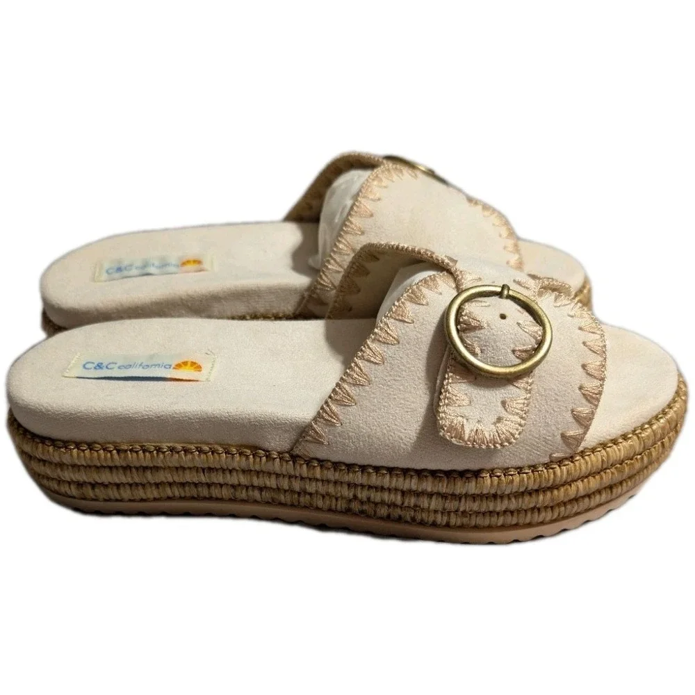 C&C California Barista Platform Slide Sandals Womens 8.5 Beige Espadrille‎